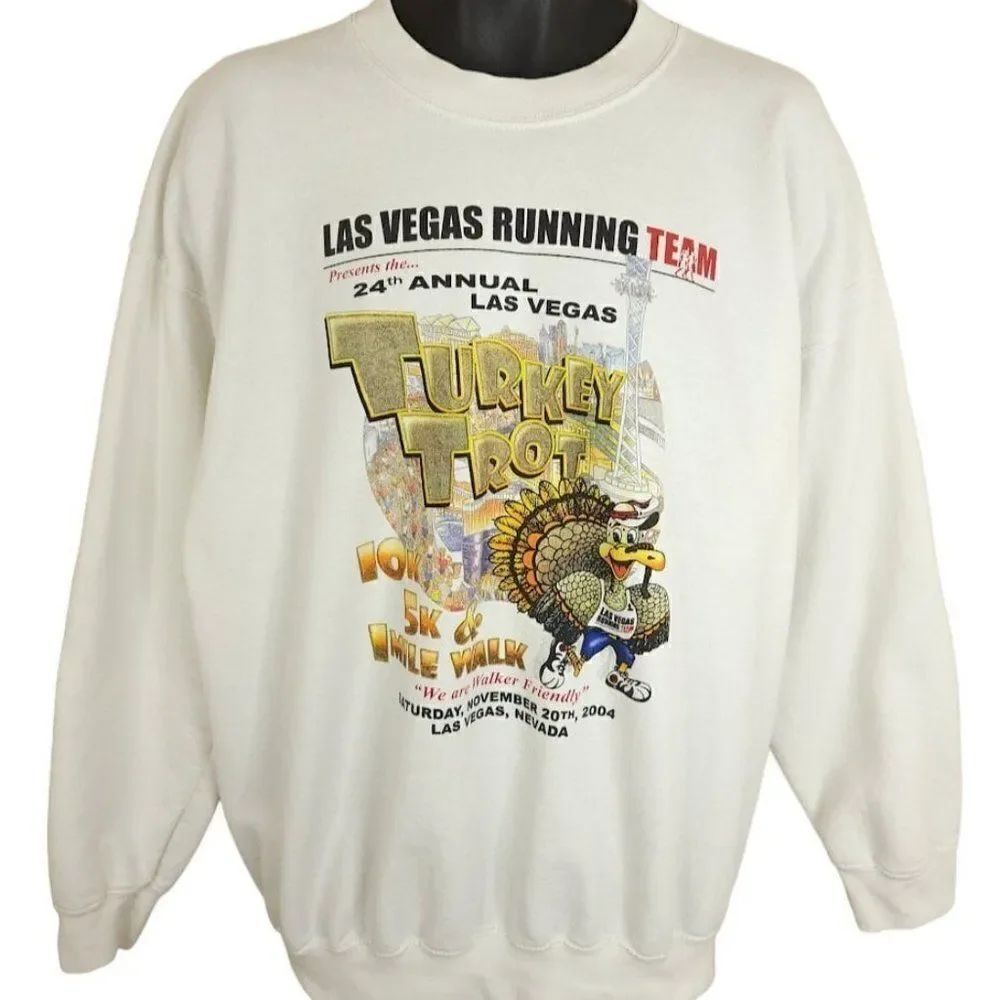 Turkey Trot Fun Run Sweatshirt Vintage Y2K 2004 Las Vegas 10K 5K Mens Size XL